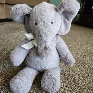Pottery Barn Kids PBK 16" Elephant Plush Gray Stuffed Animal Bow CLEAN